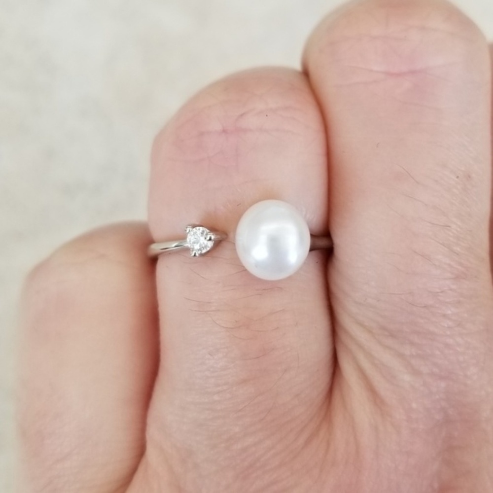 8mm Freshwater White Pearl Open Design Ring - Picture 7 of 7